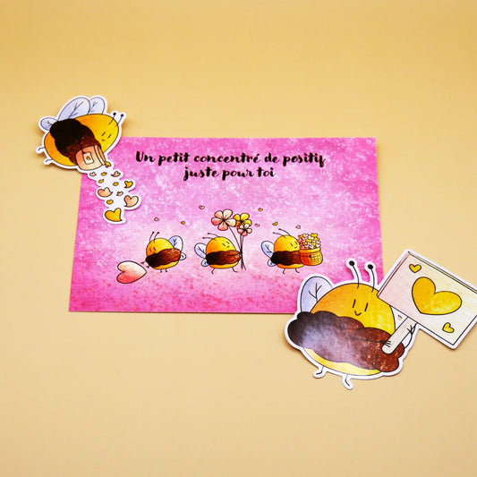 Bundle Bee & Love / Lot de 3 - 1 carte postale, 2 stickers