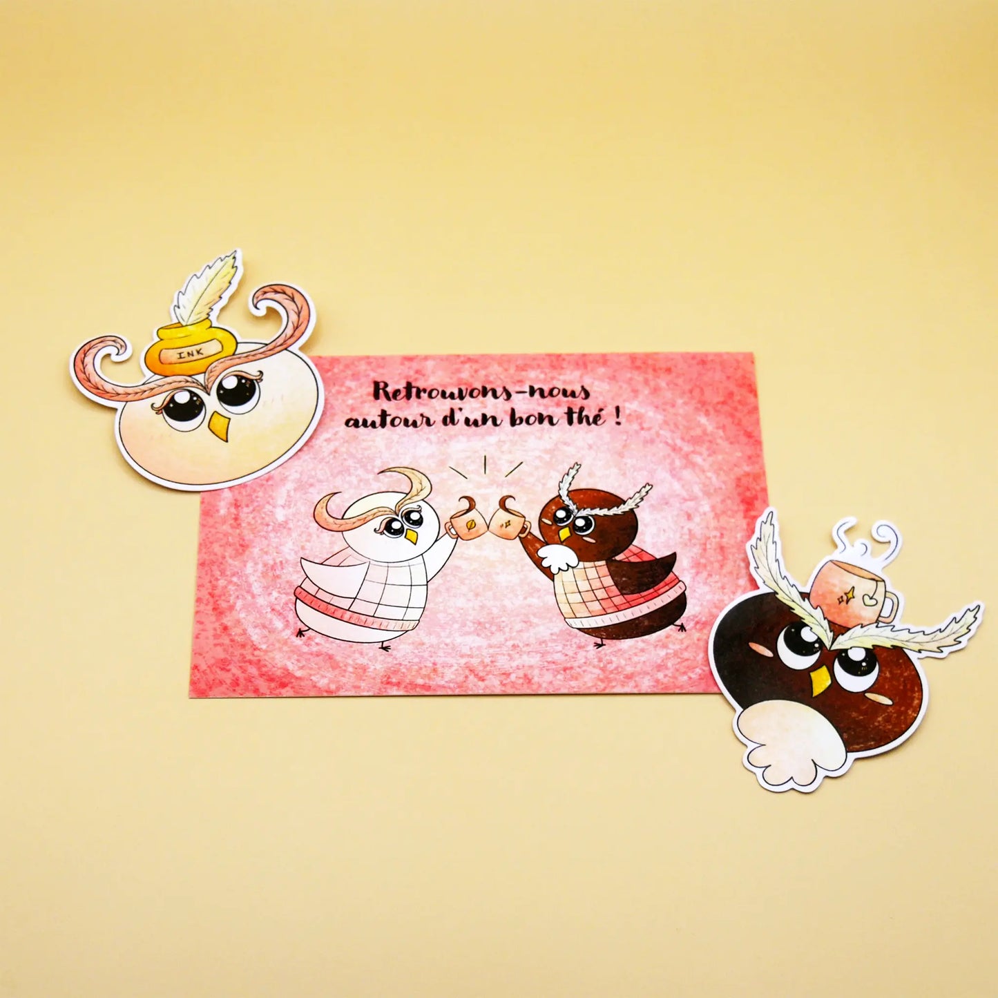 Bundle Hiboux Amoureux / Lot de 3 - 1 carte postale, 2 stickers