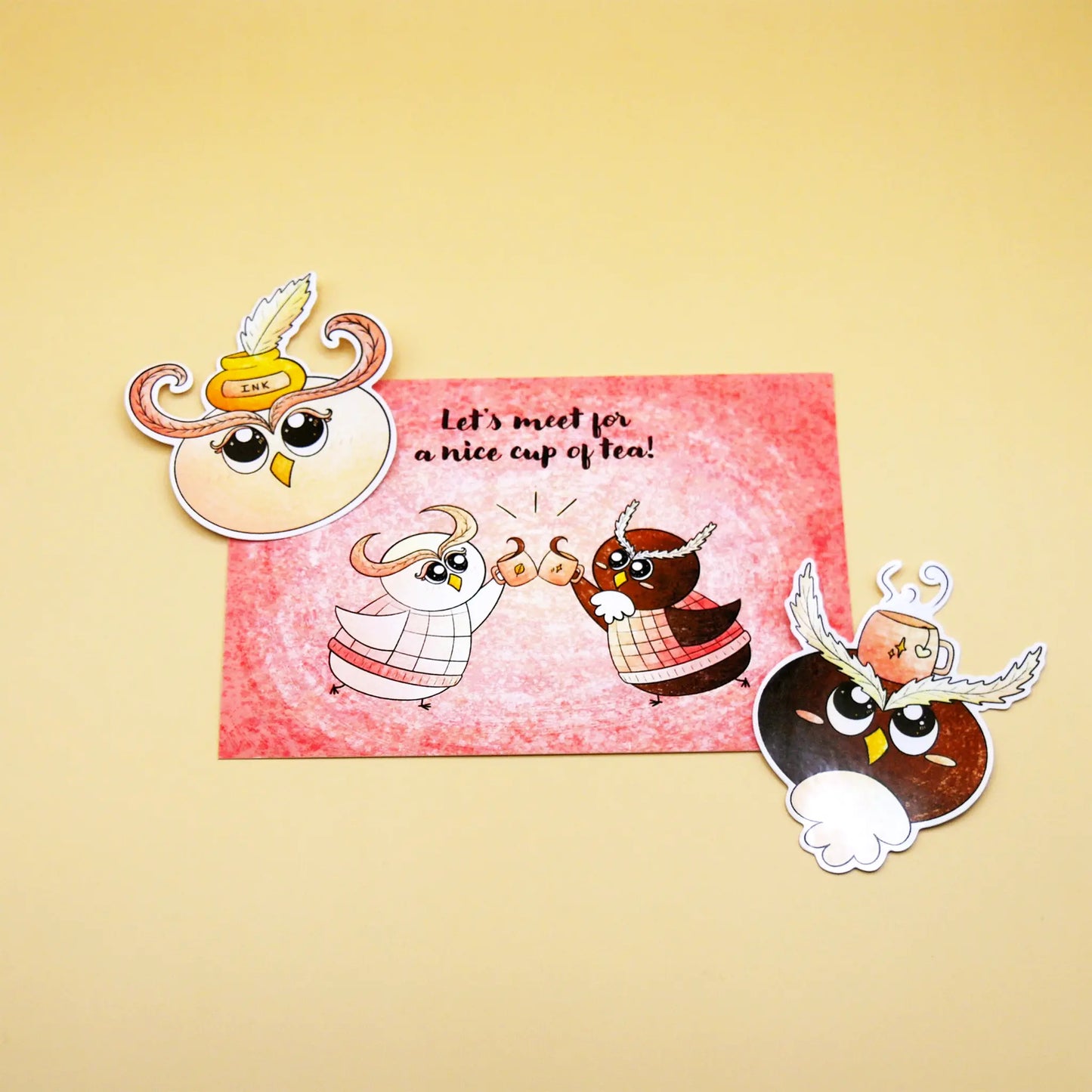 Bundle Hiboux Amoureux / Lot de 3 - 1 carte postale, 2 stickers
