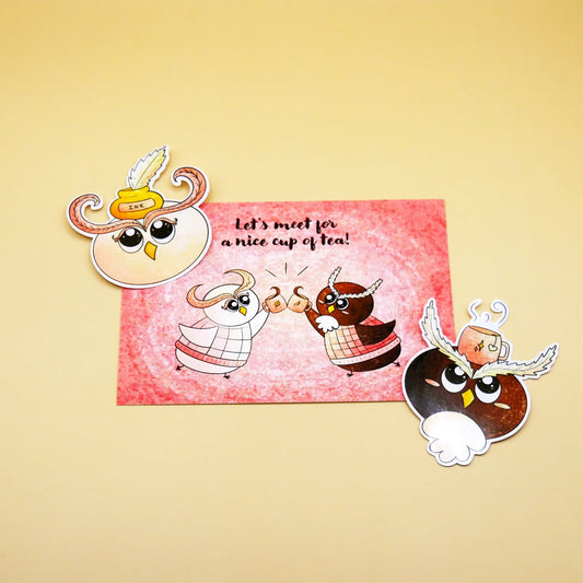 Bundle Hiboux Amoureux / Lot de 3 - 1 carte postale, 2 stickers